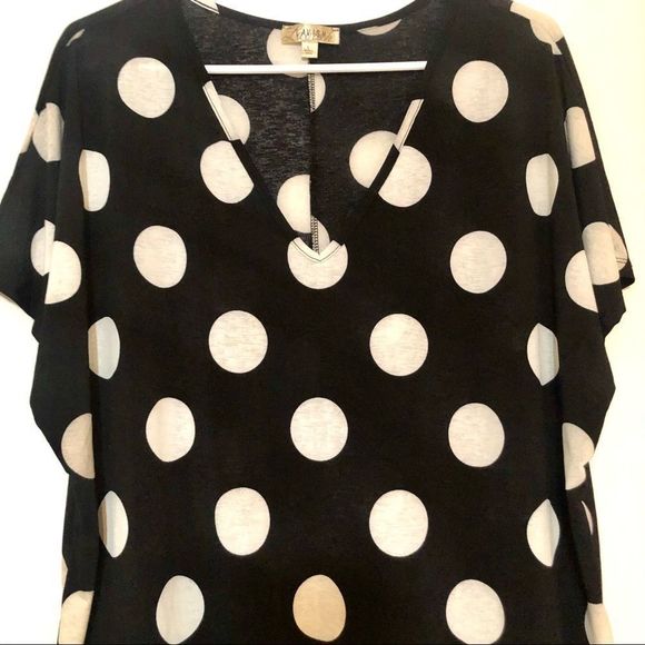 Lavish Black & White Polka Dot Shirt Women’s L - Picture 4 of 16